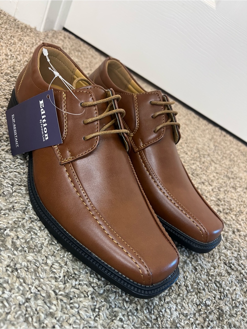 Forever Link Men's Tan Brown Lace-Up Dress Shoes